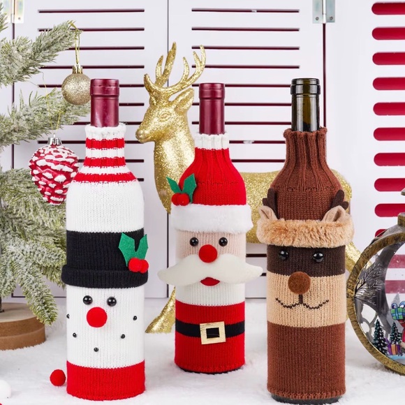 Christmas Wine Bottle Covers –Santa, Reindeer, Rudolph & Snowman Knit Gift Bags - Picture 2 of 9